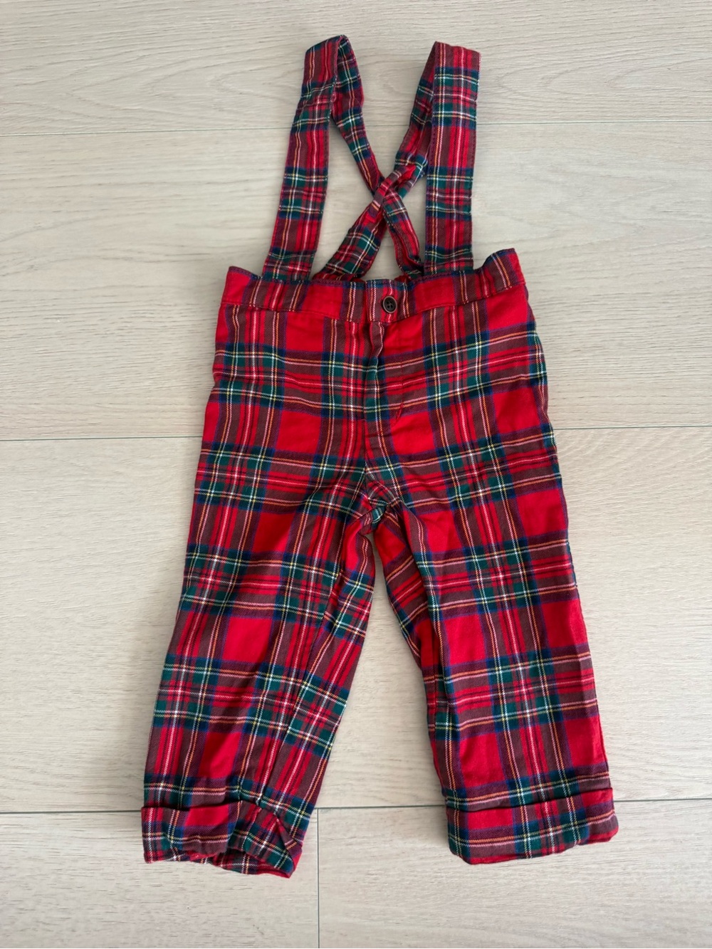 Janie and Jack Red Tartan Suspender Pants | 6-12 months